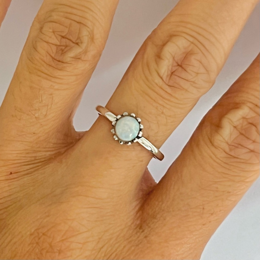 Sterling silver white lab opal ring, white opal ring, silver opal ring